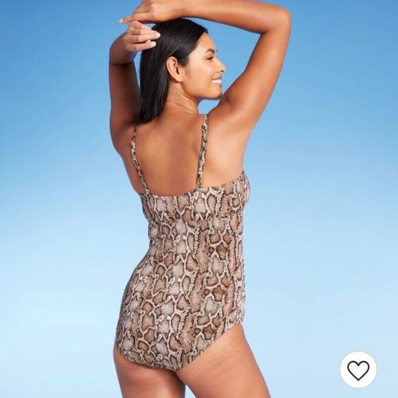 Women's New Textured Pique Tie-Front High Coverage One Piece Swimsuit M 8 - 10 - Picture 3 of 9